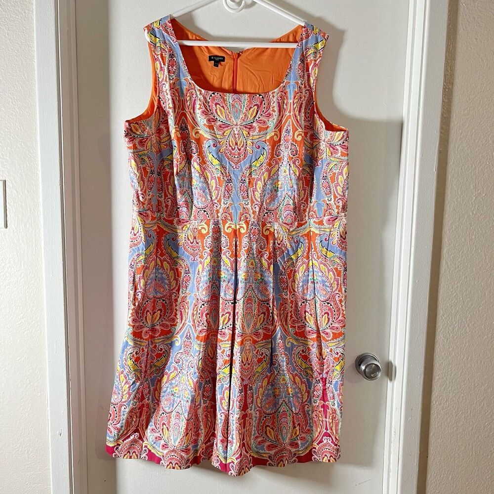 Talbots Women Sz 20W Paisley Print Sleeveless Fit And Flare Midi  Dress Lined